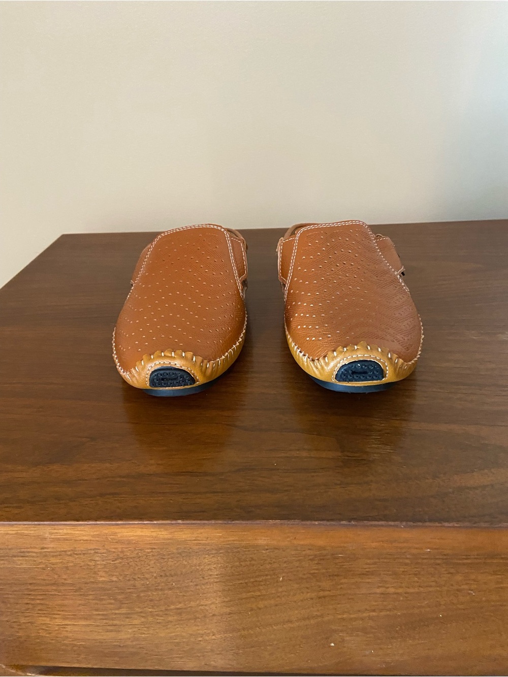 Men's Tan Perforated Leather Slip-On Loafers